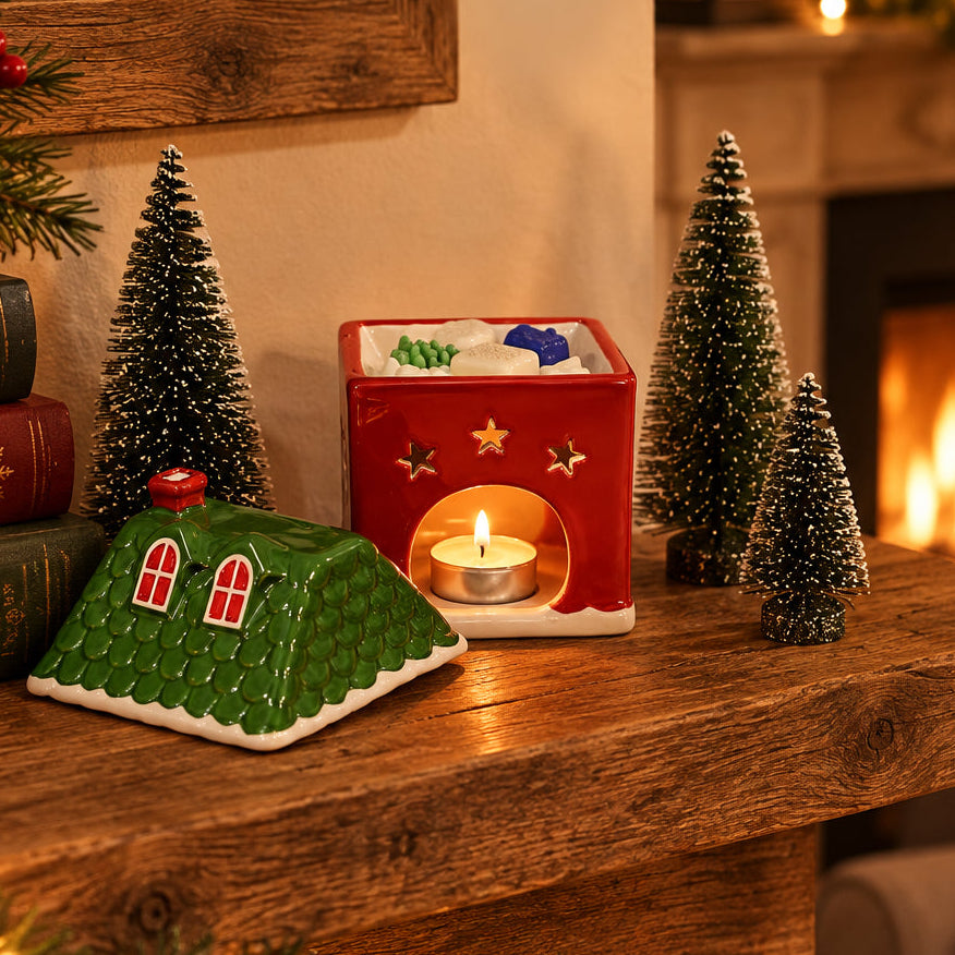 Brûleur décoratif - Maison de Noël rouge