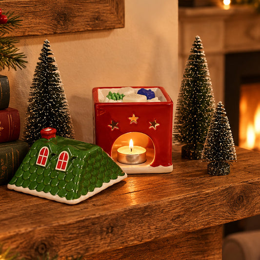 Brûleur décoratif - Maison de Noël rouge